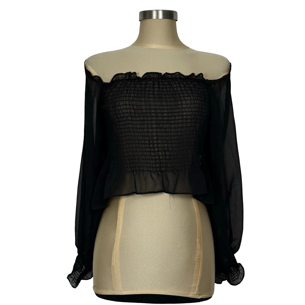 Nasty Gal Sleeve It Be Off the Shoulder Sheer Edgy Boho Chic Black Crop Top 2